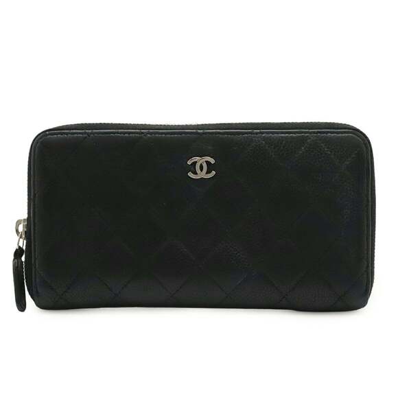 CHANEL Black Caviar Leather Logo Wallet